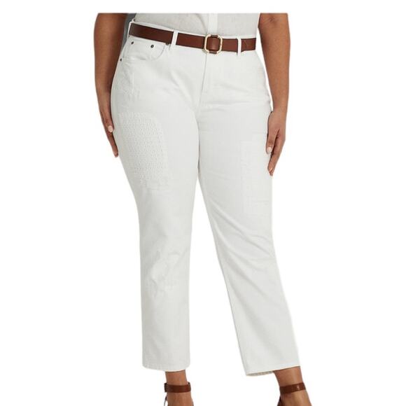 Lauren Ralph Lauren Eyelet Embroidery Relaxed Ankle Jeans White Wash Size 20/20W - Picture 1 of 10